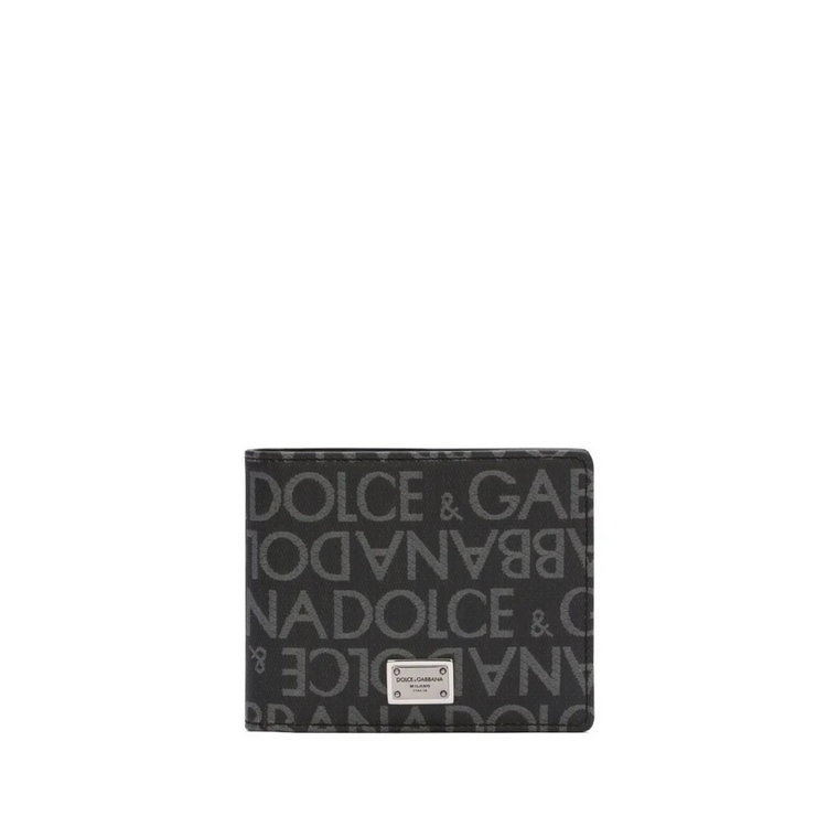 Czarny portfel Jacquard Bifold z srebrnym logo Dolce & Gabbana