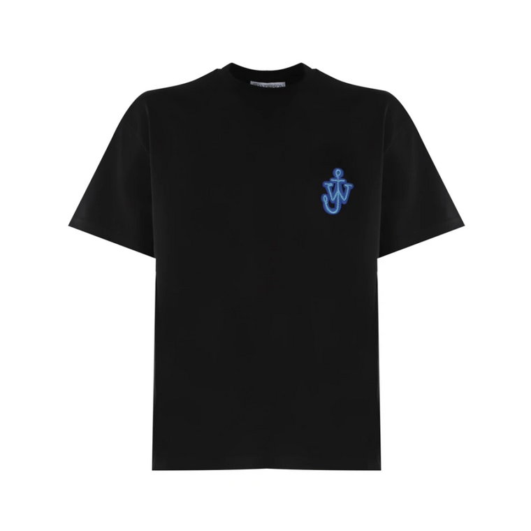 Czarna koszulka z logo i dekoltem JW Anderson