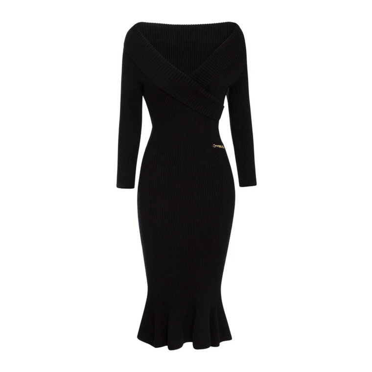 Czarna dzianinowa sukienka ołówkowa z 3/4 rękawami Elisabetta Franchi