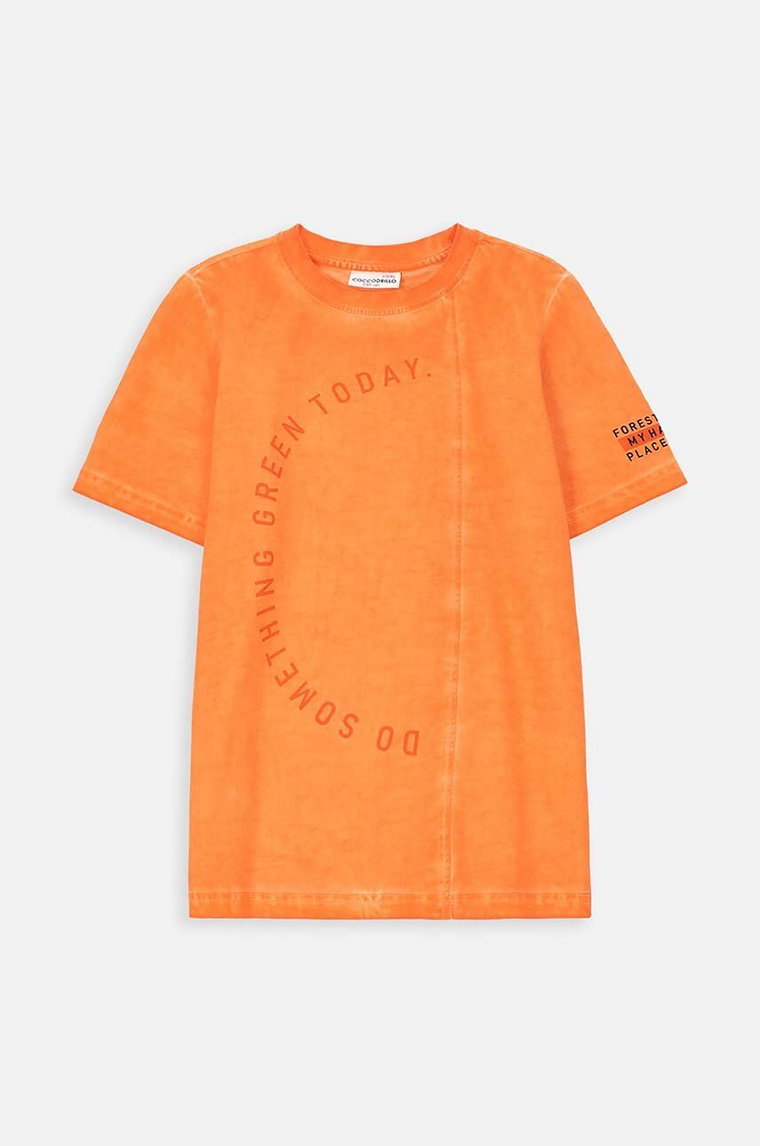 Coccodrillo t-shirt bawełniany dziecięcy kolor pomarańczowy z nadrukiem
