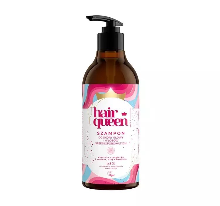 HAIR QUEEN WEGAŃSKI SZAMPON DO SKÓRY GŁOWY I WŁOSÓW ŚREDNIOPOROWATYCH 400ML