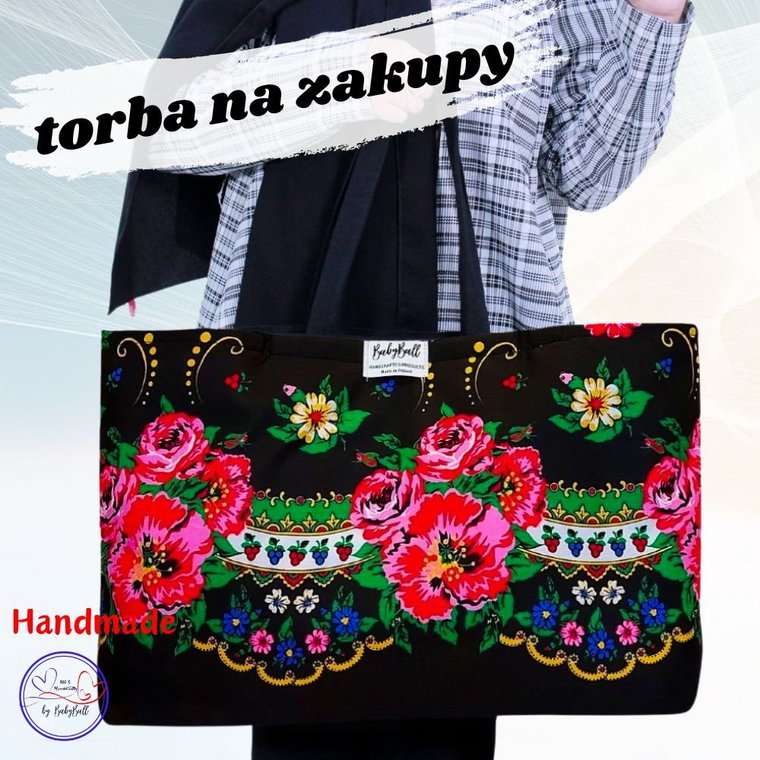 Torba na zakupy bawełniana EKO shopperka kolorowa siatka na ramię do ręki Handmade - LUDOWA