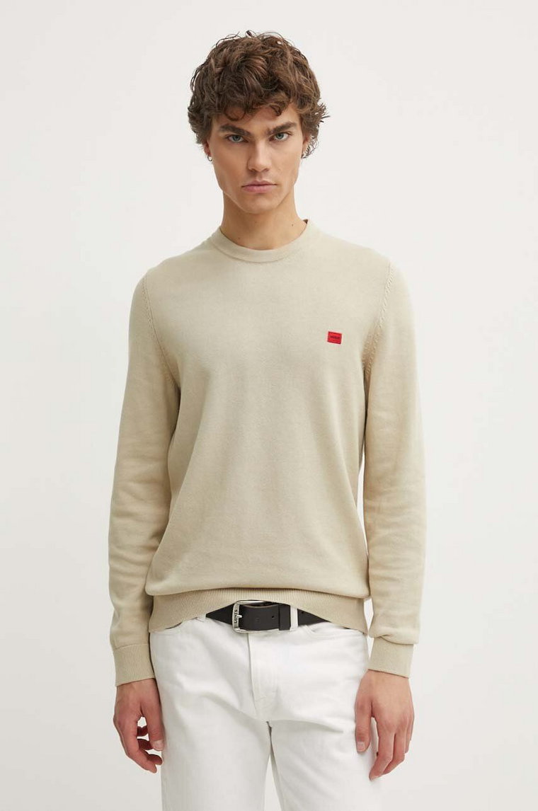 HUGO sweter bawełniany kolor beżowy lekki