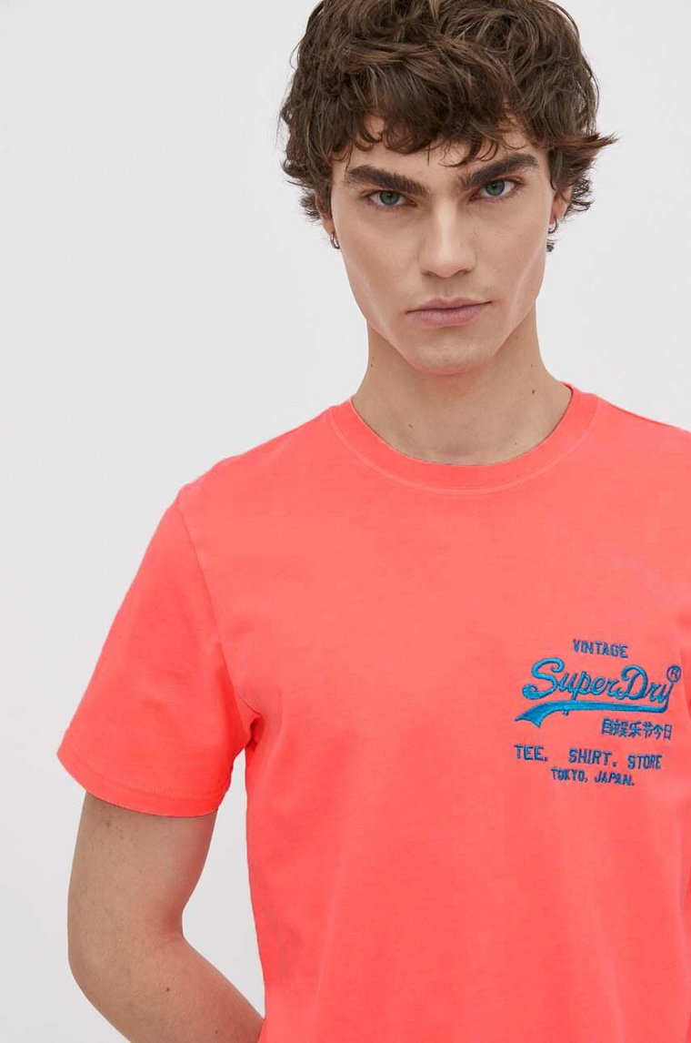 Superdry t-shirt bawełniany męski kolor różowy z nadrukiem