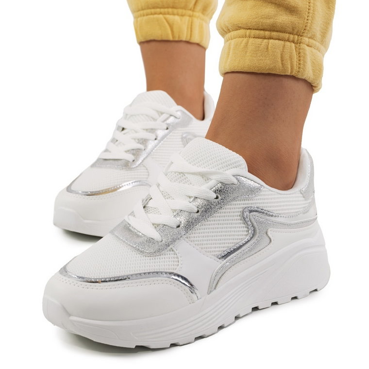 Białe sneakersy damskie Basemat srebrny