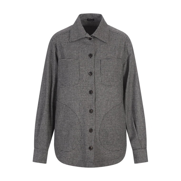 Szary Overshirt z Wełny i Kaszmiru z Wzorem Prince of Wales Kiton