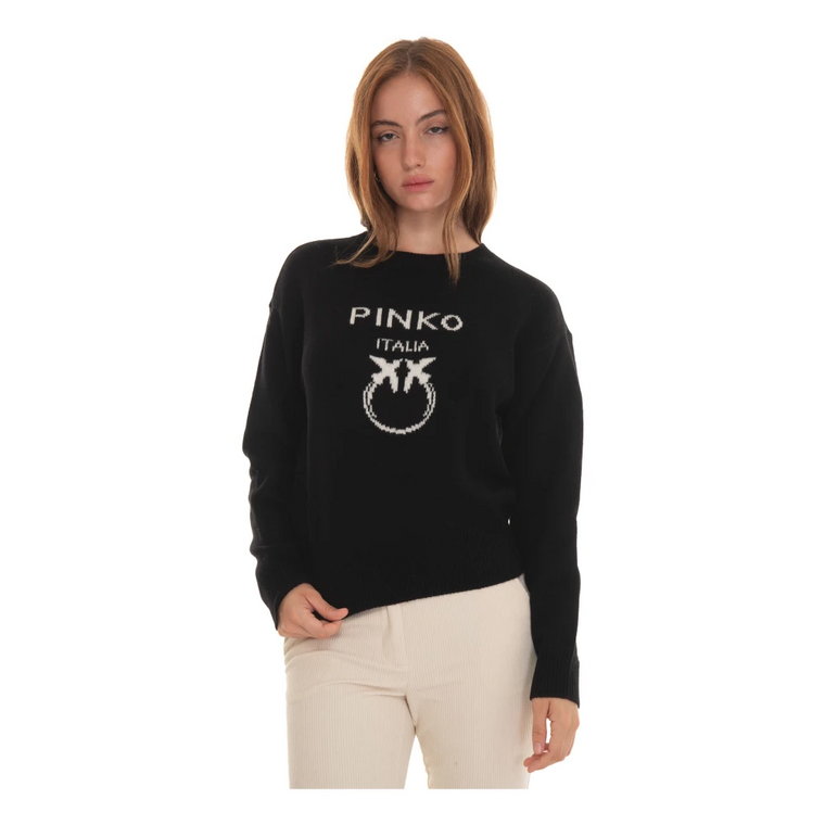 Sweter z Logo w Kontrastującym Kolorze Pinko