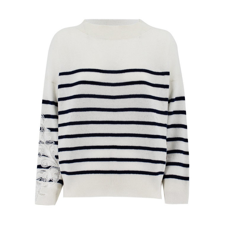 Women Clothing Sweter White/navy Stripes Ss23 Ermanno Scervino