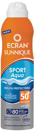 Spray przeciwsłoneczny Ecran Sunnique Sport Aqua Protection Mist SPF50 250 ml (8411135483279). Kosmetyki do ochrony przeciwsłonecznej