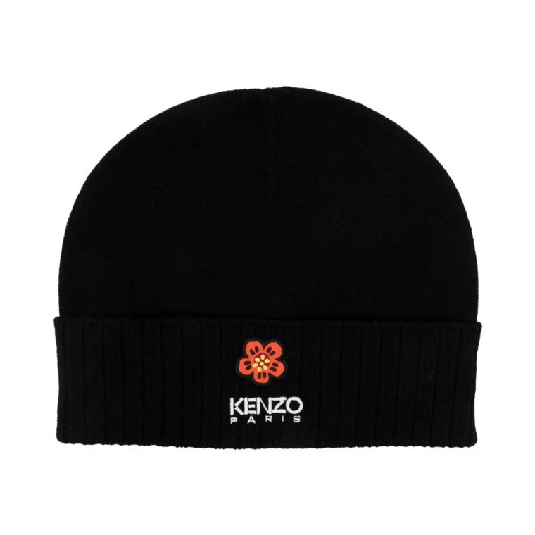 Czarny wełniany kapelusz z haftowanym emblematem Kenzo