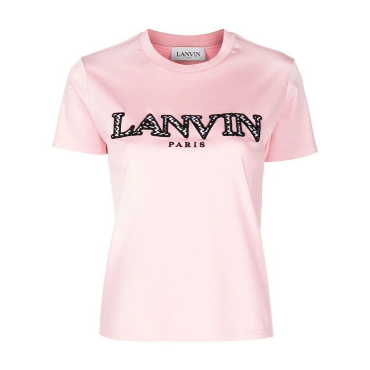 Różowa koszulka z haftowanym logo Lanvin