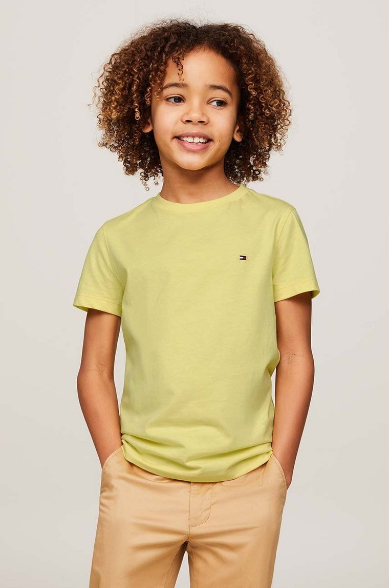Tommy Hilfiger t-shirt bawełniany dziecięcy kolor żółty z nadrukiem