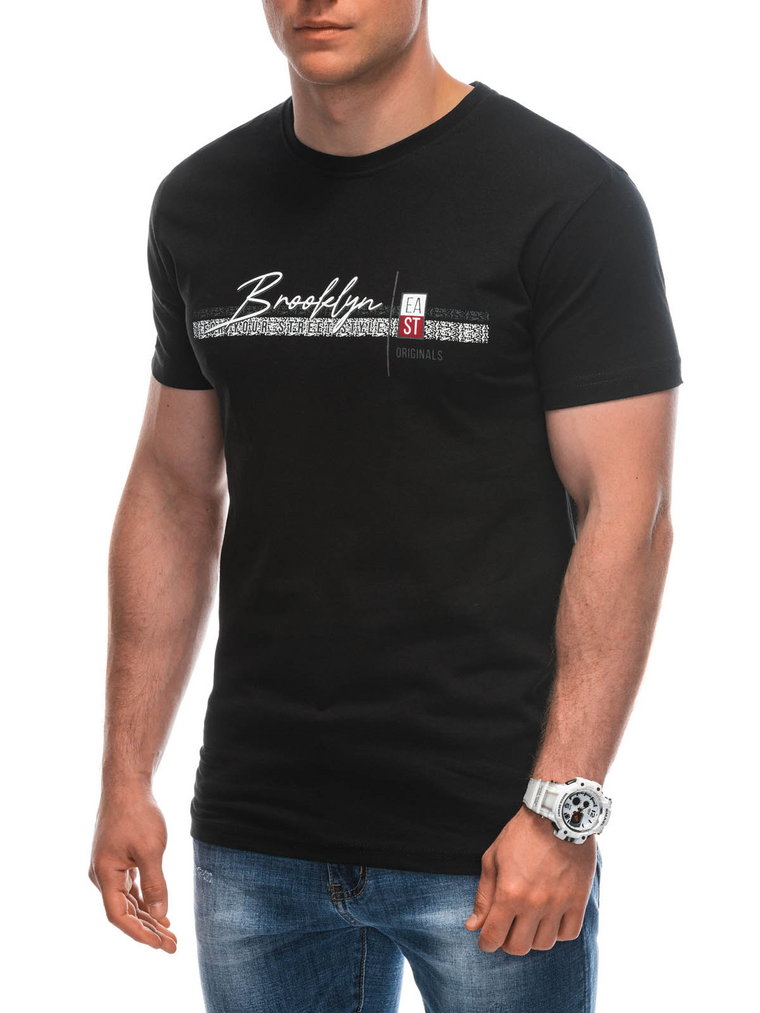 T-shirt męski z nadrukiem S1948 - czarny