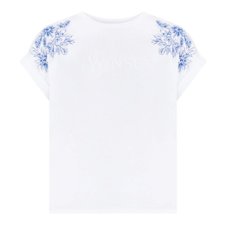 Floral Embroidered Cotton T-shirts i Polos Twinset