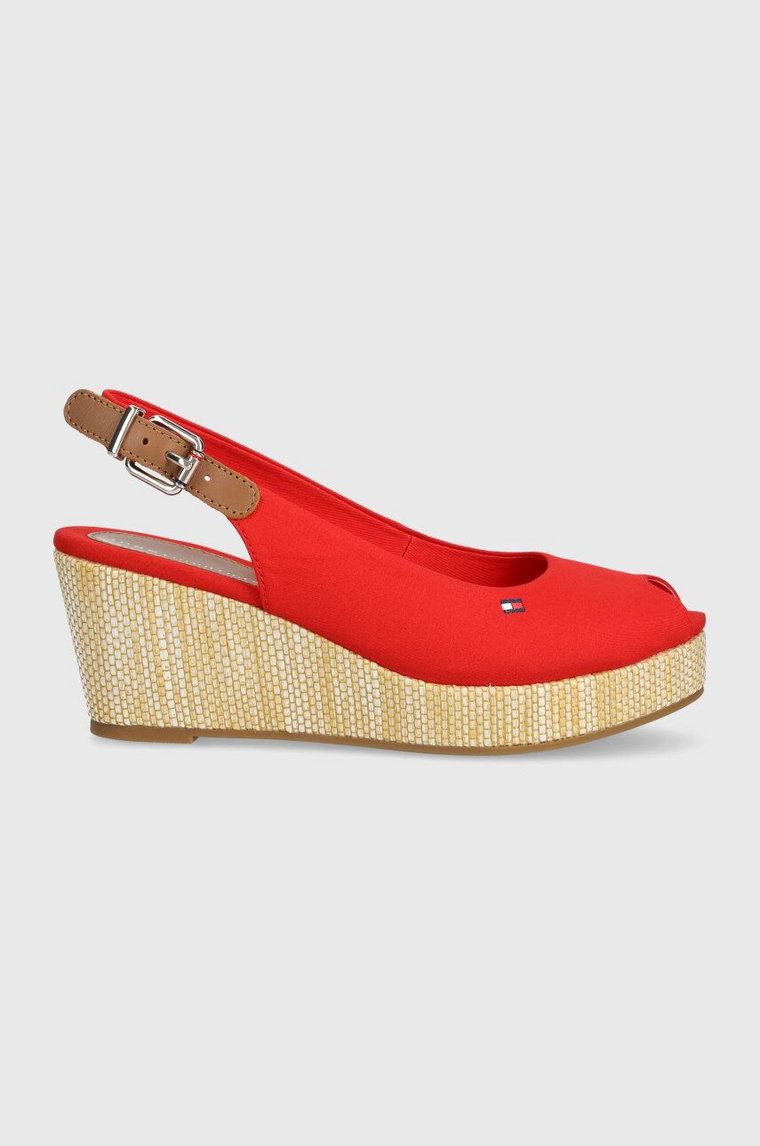 Tommy Hilfiger sandały ICONIC ELBA SLING BACK WEDGE damskie kolor czerwony na koturnie FW0FW04788