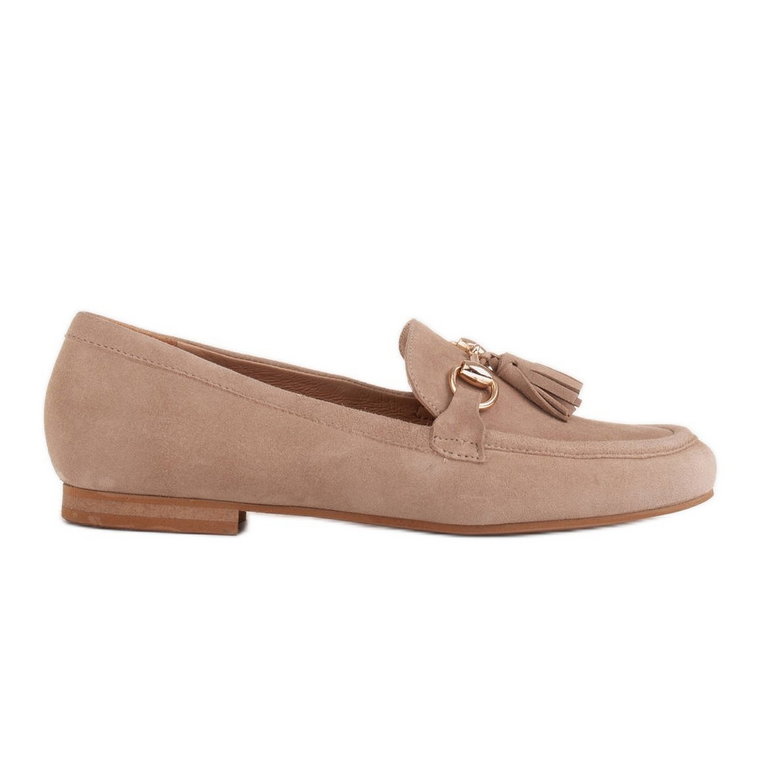 Marco Shoes Loafersy skórzane z frędzlami 2199P-047-1 beżowy