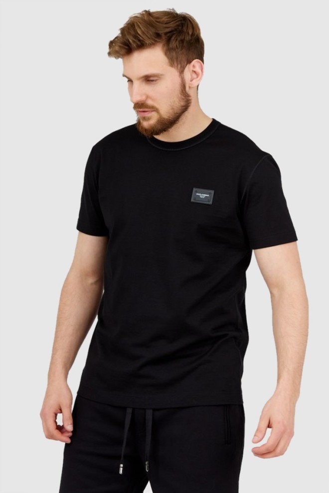 DOLCE & GABBANA Czarny t-shirt męski z aplikacją z logo