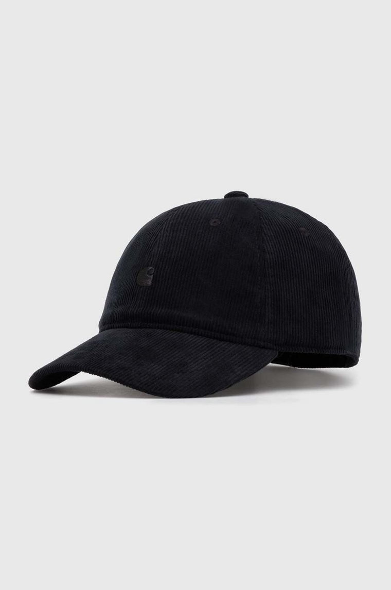 Carhartt WIP czapka z daszkiem sztruksowa Harlem Cap kolor czarny gładka I028955.89XX