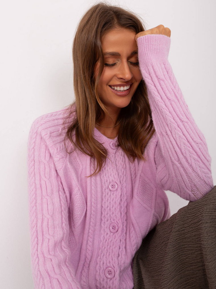 Sweter rozpinany jasny fioletowy casual dekolt okrągły guziki