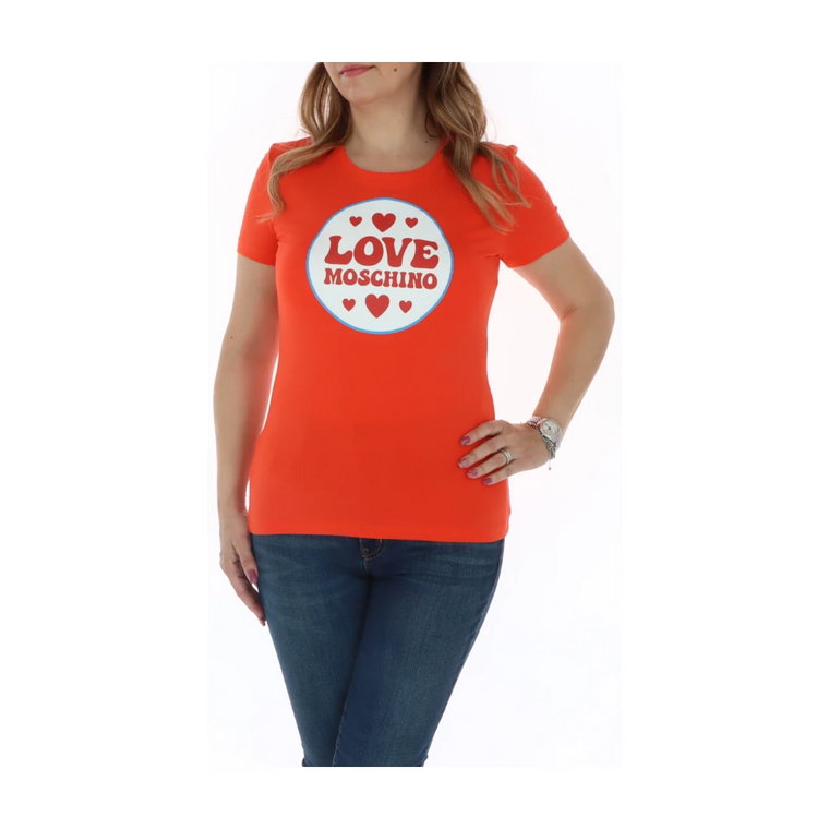 Pomarańczowy T-shirt z nadrukiem - Niezbędny na Wiosnę/Lato Love Moschino