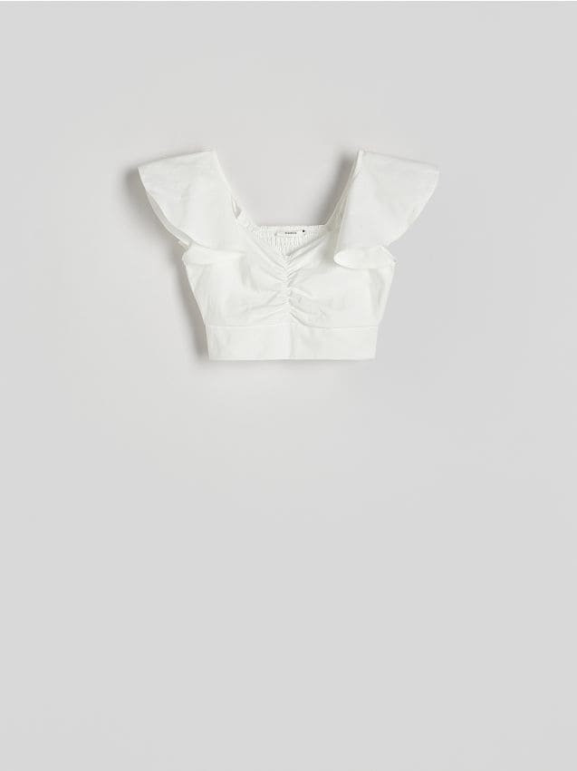 Reserved - Bluzka z falbankami - złamana biel