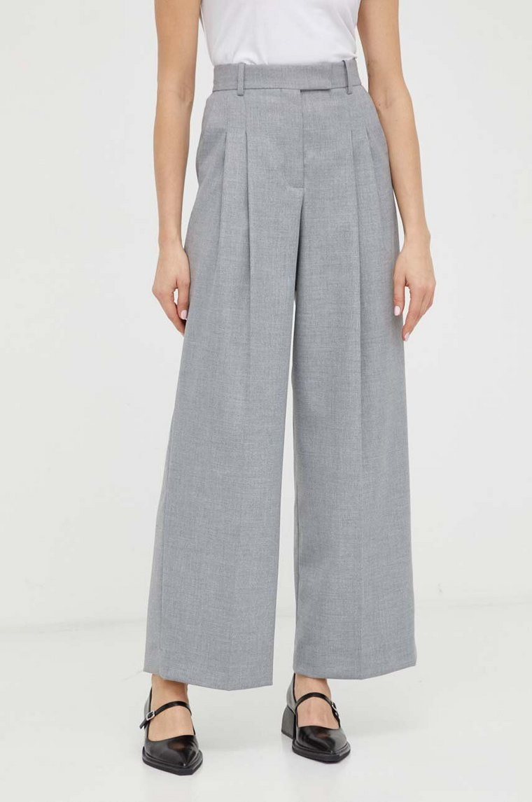 By Malene Birger spodnie damskie kolor szary proste high waist