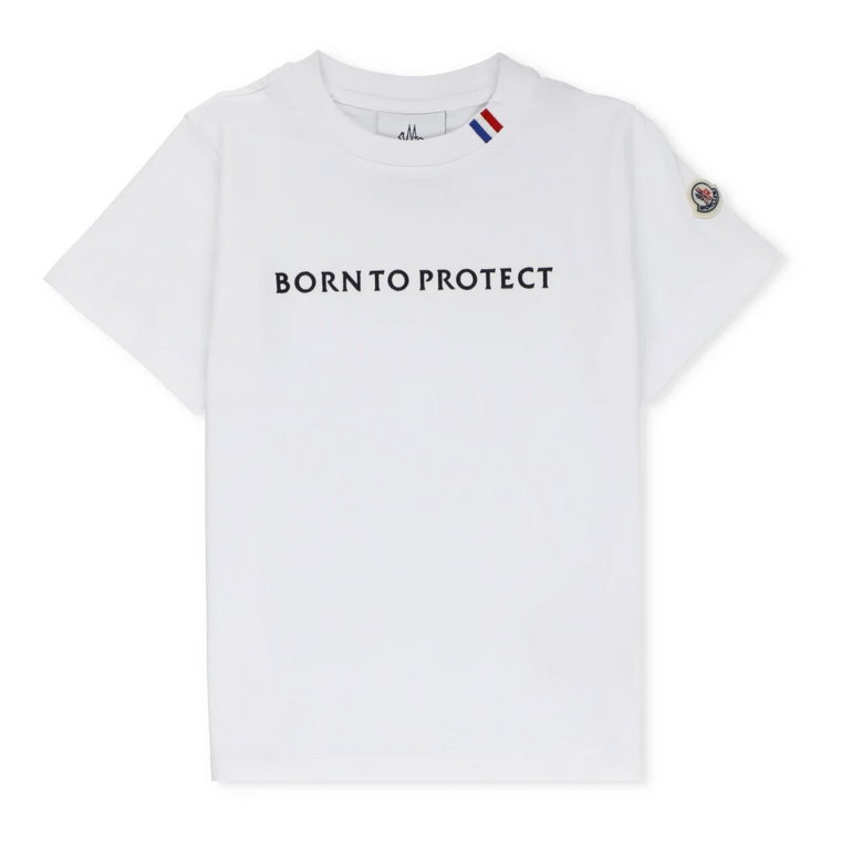 Biała Bawełniana Koszulka z Okrągłym Dekoltem dla Chłopców Moncler