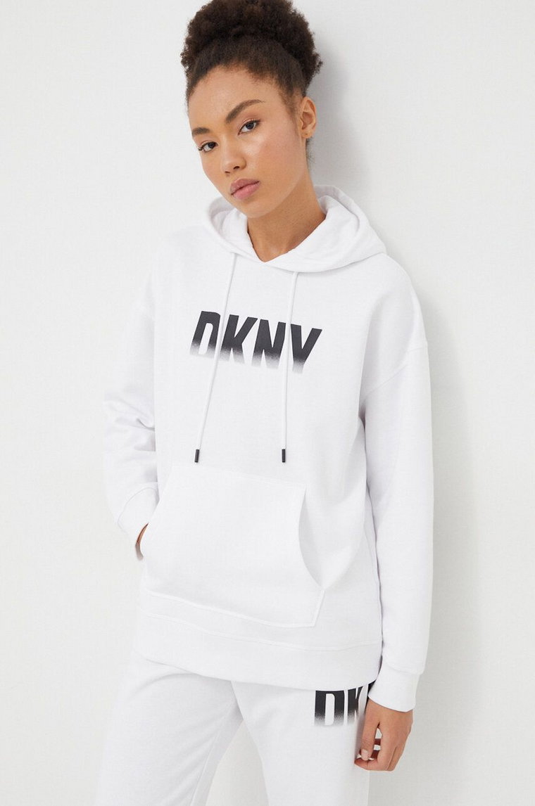 Dkny bluza damska kolor biały z kapturem z nadrukiem DP3T9624