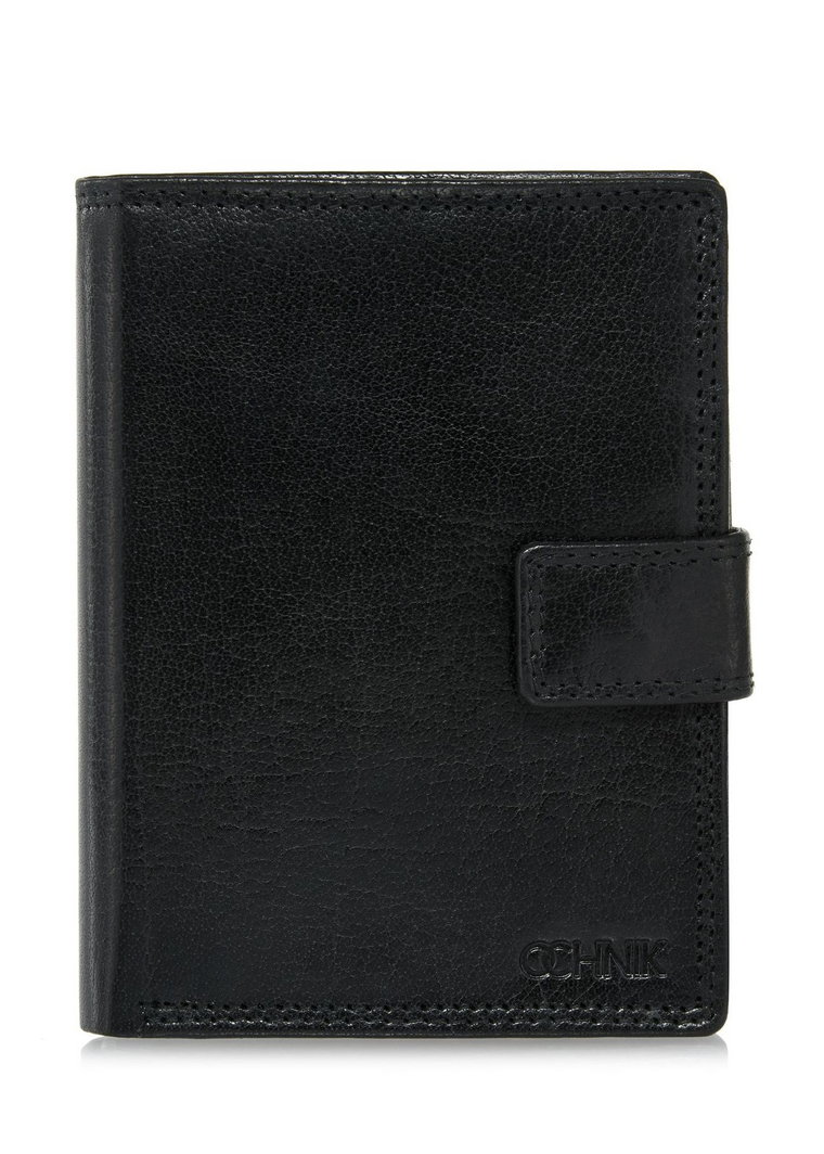 Czarny lakierowany skórzany portfel męski