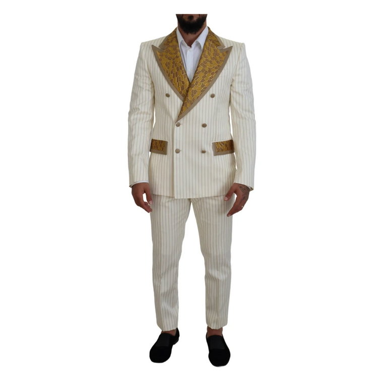 Biało-Złota Paskowana Tuxedo Slim Fit Garnitur Dolce & Gabbana