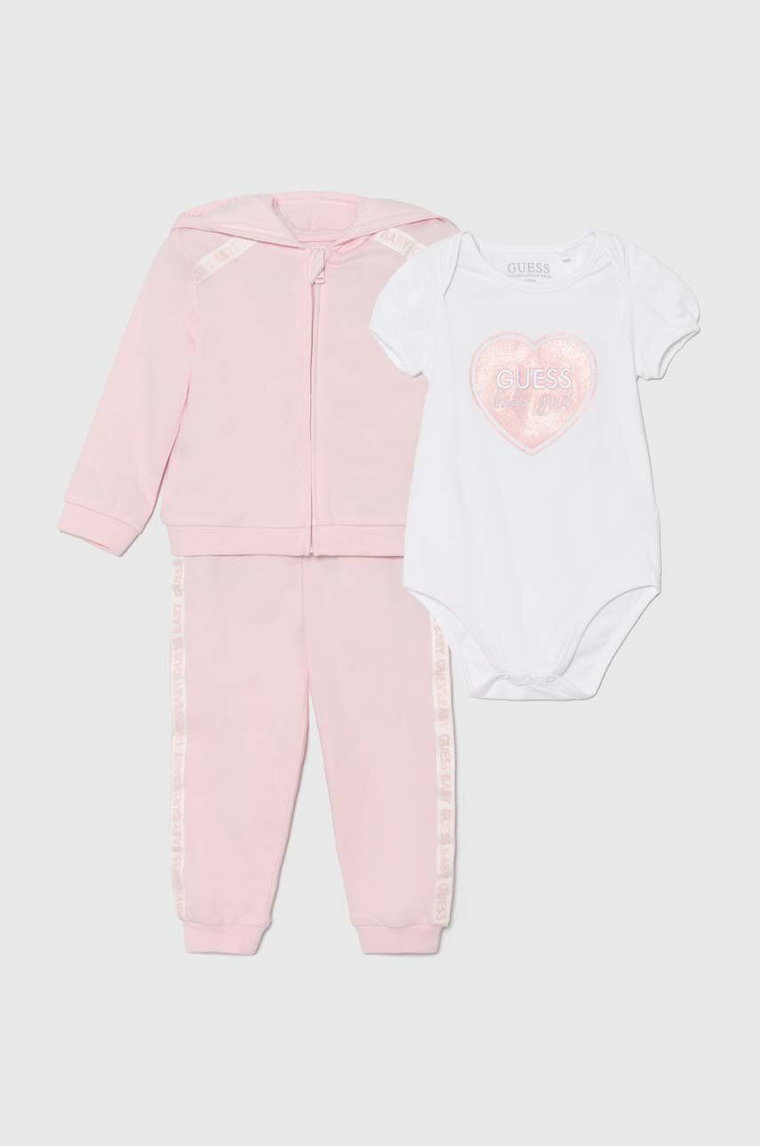 Guess komplet bawełniany niemowlęcy kolor różowy S4YG03 KAN04