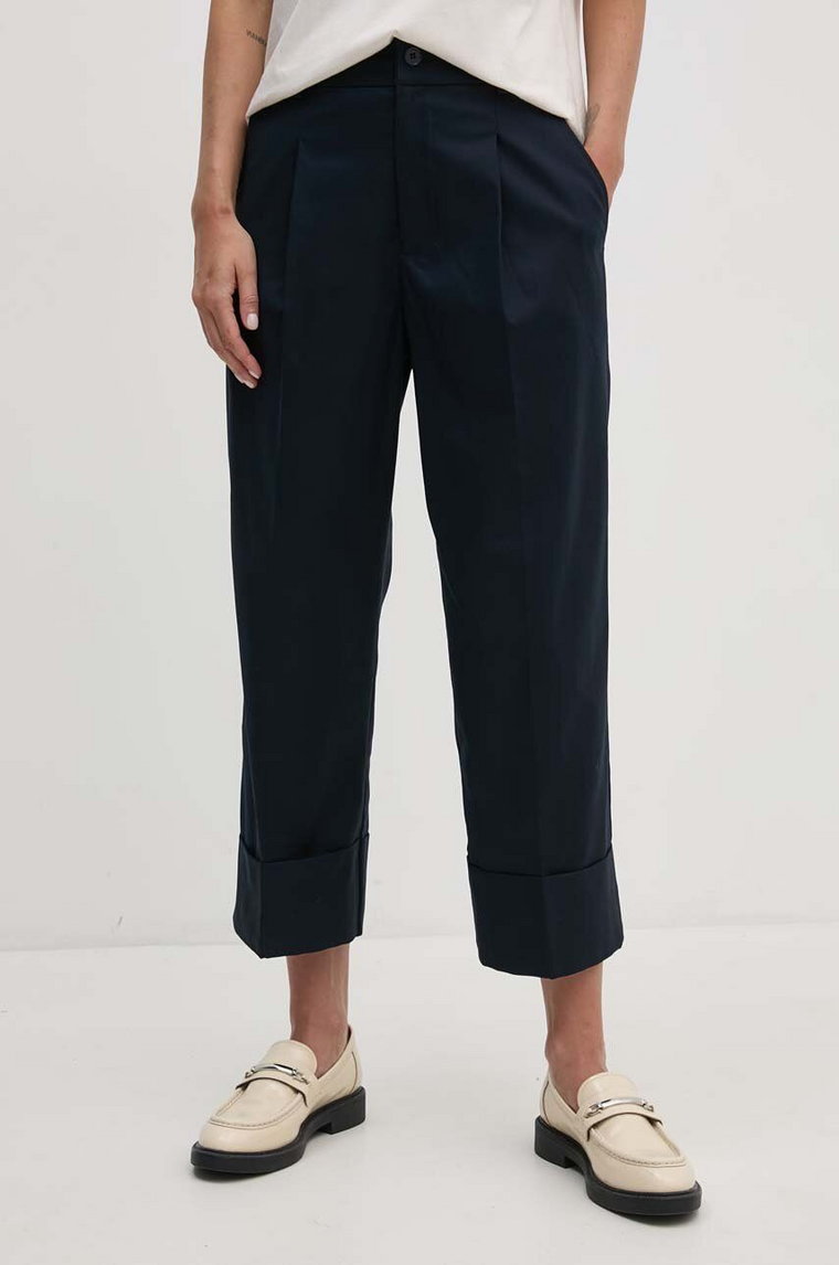 Lauren Ralph Lauren spodnie damskie kolor granatowy proste high waist