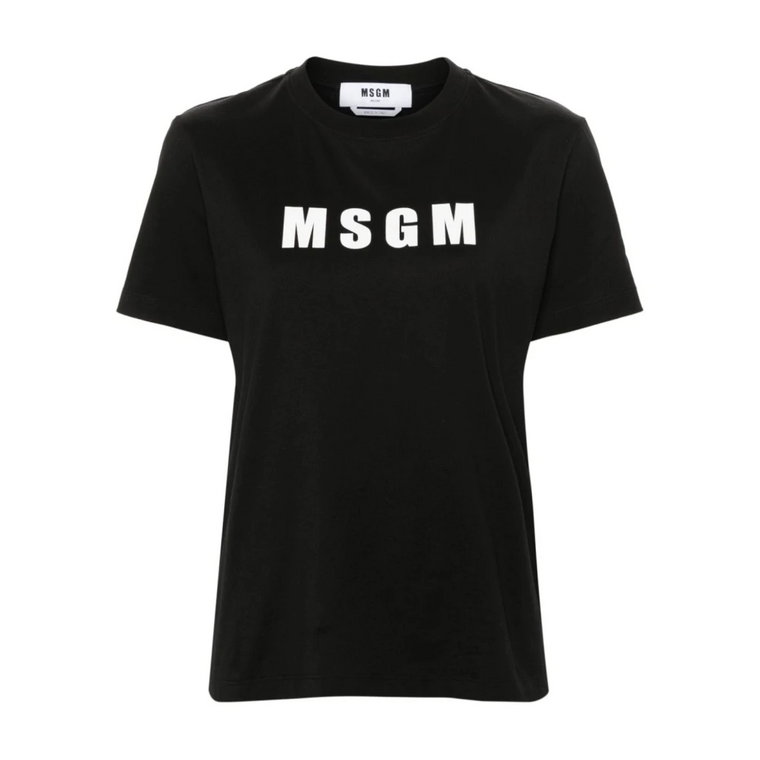 Czarna Koszulka z Logo i Okrągłym Dekoltem Msgm