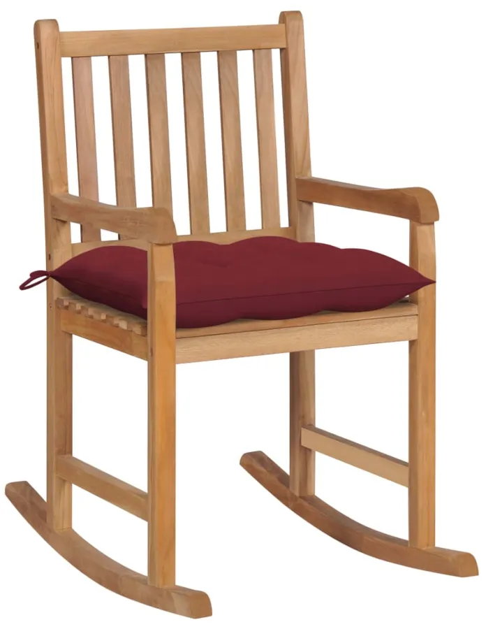 Drewniany fotel bujany z bordową poduszką - Mecedora