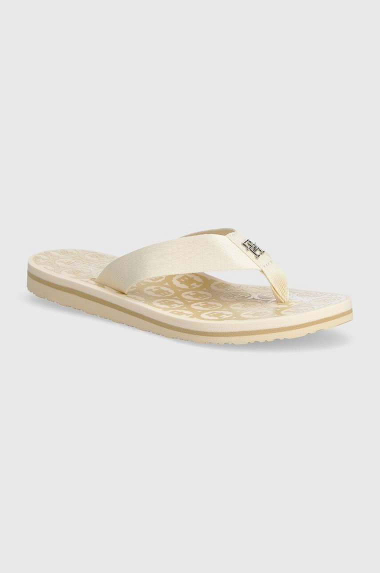 Tommy Hilfiger japonki TH EMBLEM BEACH SANDAL damskie kolor beżowy na płaskim obcasie FW0FW07900