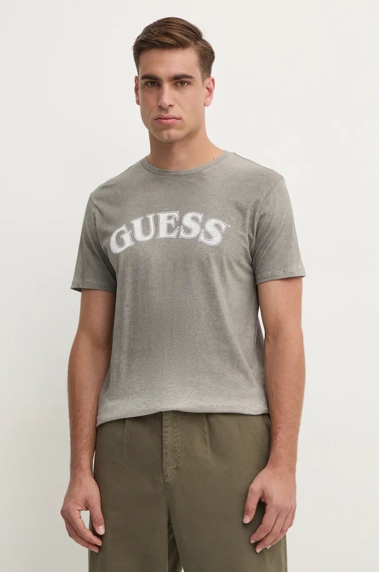 Guess t-shirt bawełniany męski kolor szary z nadrukiem M4BI04.K9RM1