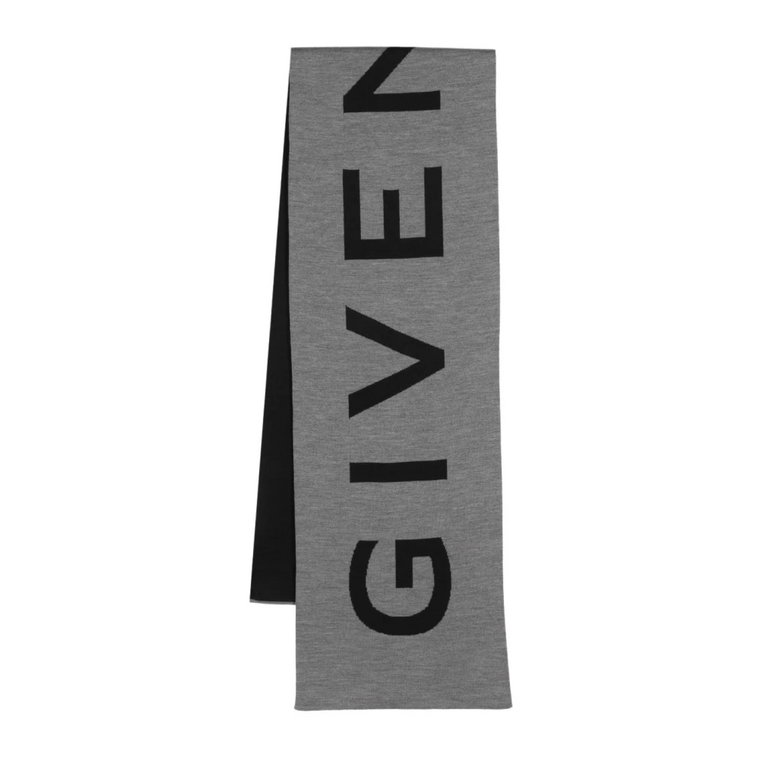 Czarno-Szary Szal z Logo Intarsia-Knit z Wełny Givenchy