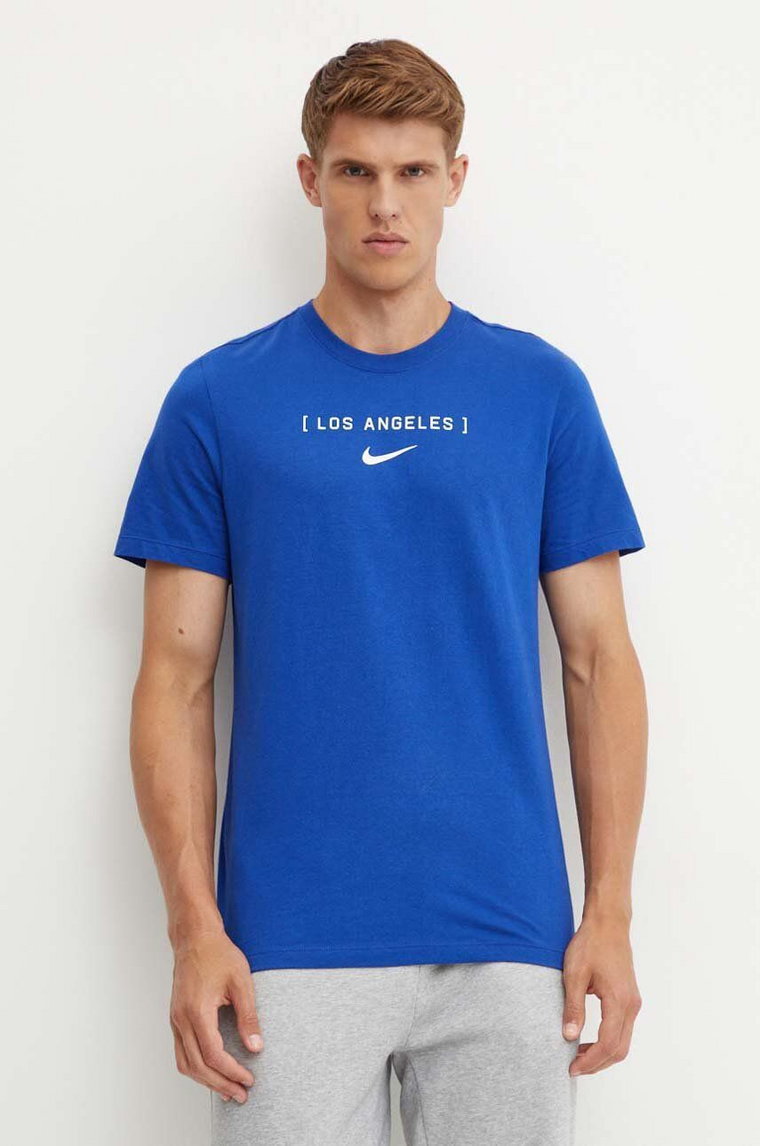 Nike t-shirt bawełniany Los Angeles Dodgers męski kolor niebieski z nadrukiem