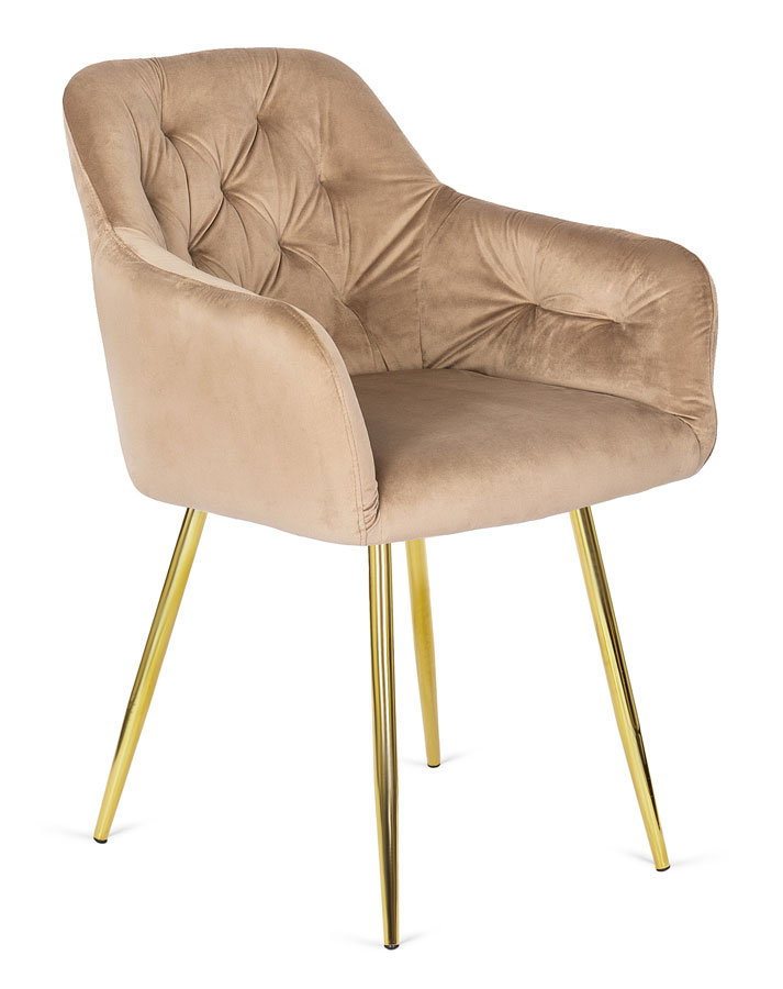 Beżowe tapicerowane krzesło fotelowe glamour - Vamo
