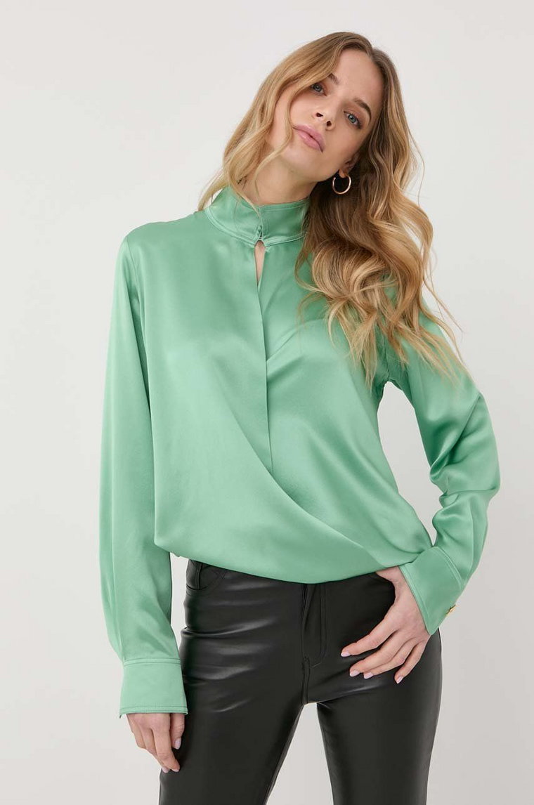 Victoria Beckham bluzka jedwabna damska kolor zielony gładka