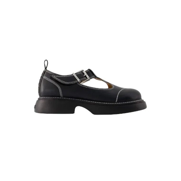Czarne buty na płaskim obcasie z poliuretanu Ganni