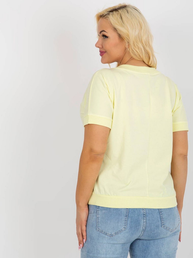 Bluzka plus size jasny żółty casual codzienna dekolt w kształcie V rękaw krótki