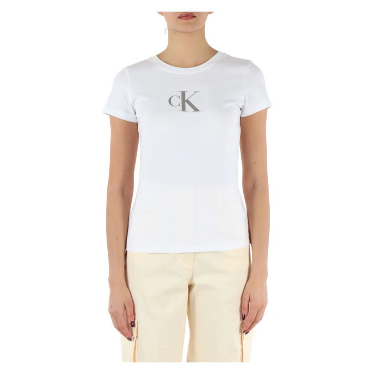 Bawełniana Koszulka z Logo i Cekinami Calvin Klein Jeans