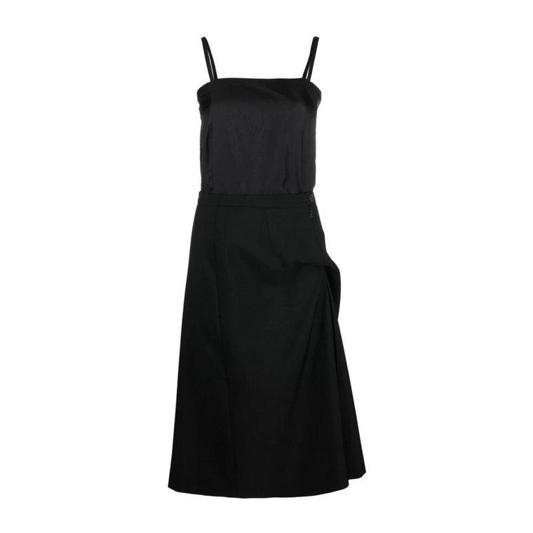 Czarna Jedwabna Asymetryczna Sukienka z Wełny Maison Margiela