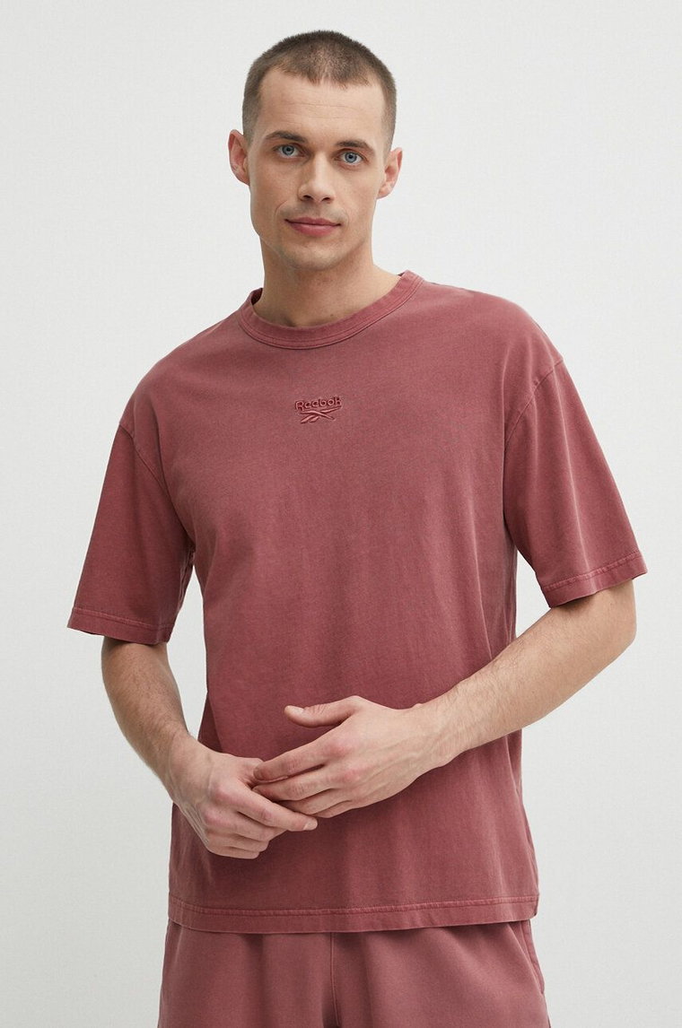 Reebok t-shirt bawełniany męski kolor różowy gładki 100076357