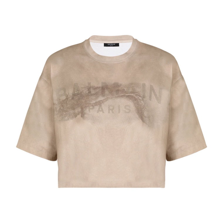 , odpowiedzialny krótki T-shirt z nadrukiem logo Balmain