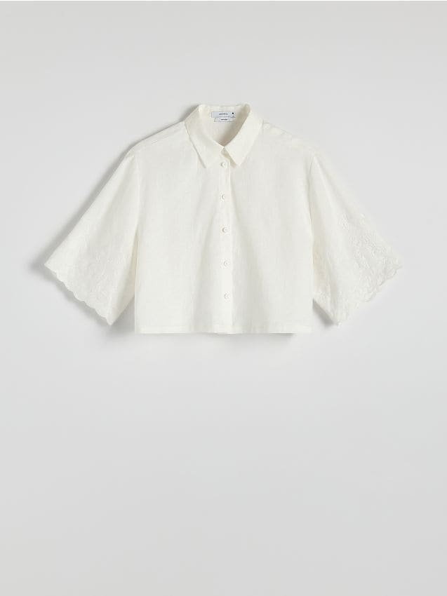 Reserved - Krótka koszula z lnu - biały