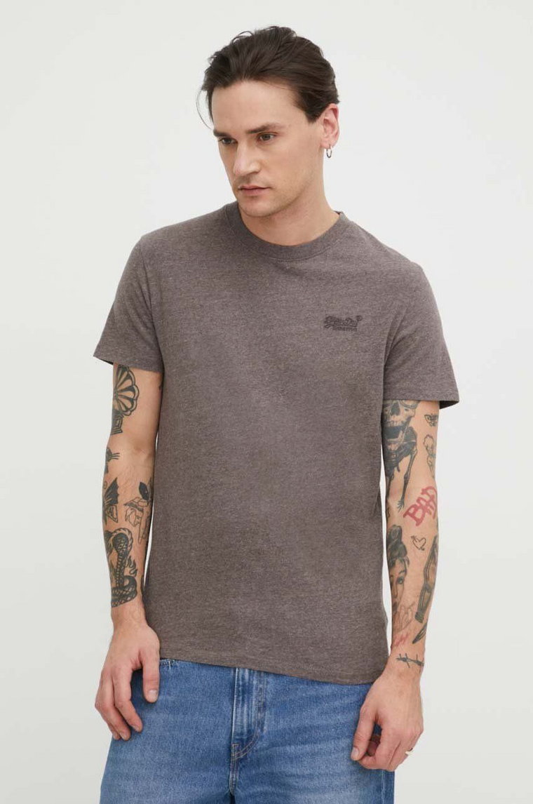 Superdry t-shirt bawełniany męski kolor brązowy melanżowy