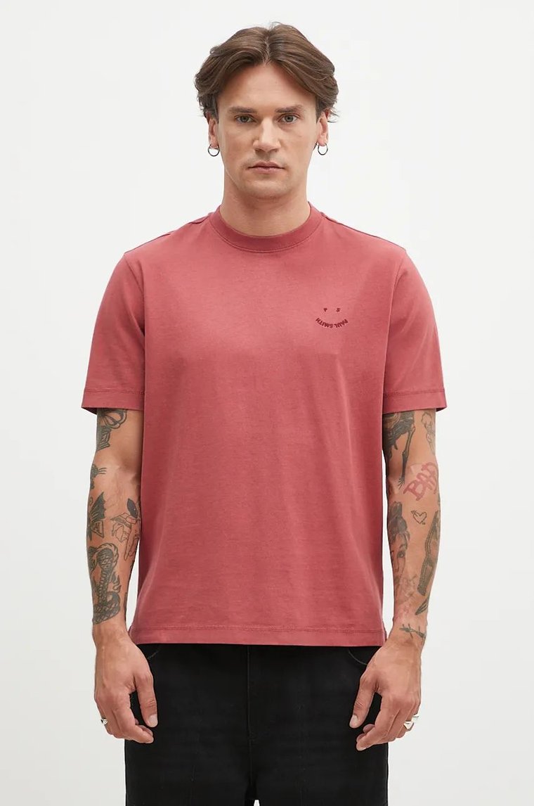 PS Paul Smith t-shirt bawełniany męski kolor różowy z aplikacją M2R.965XE.N22116