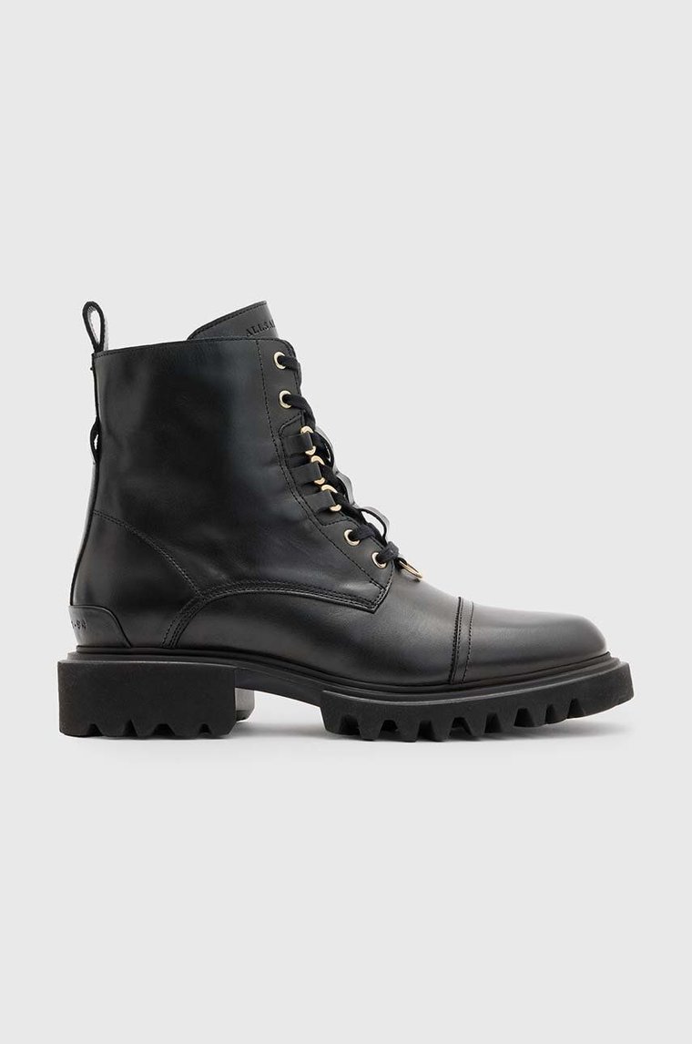 AllSaints botki skórzane Lydia Boot damskie kolor czarny na płaskim obcasie W040FB